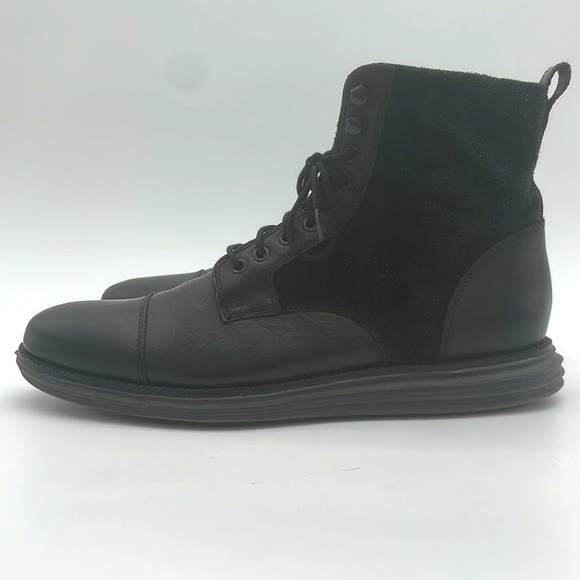 Cole Haan Mens Original Grand OS Cap Toe Laced Boots Black Leather Size 11.5 - Picture 2 of 12